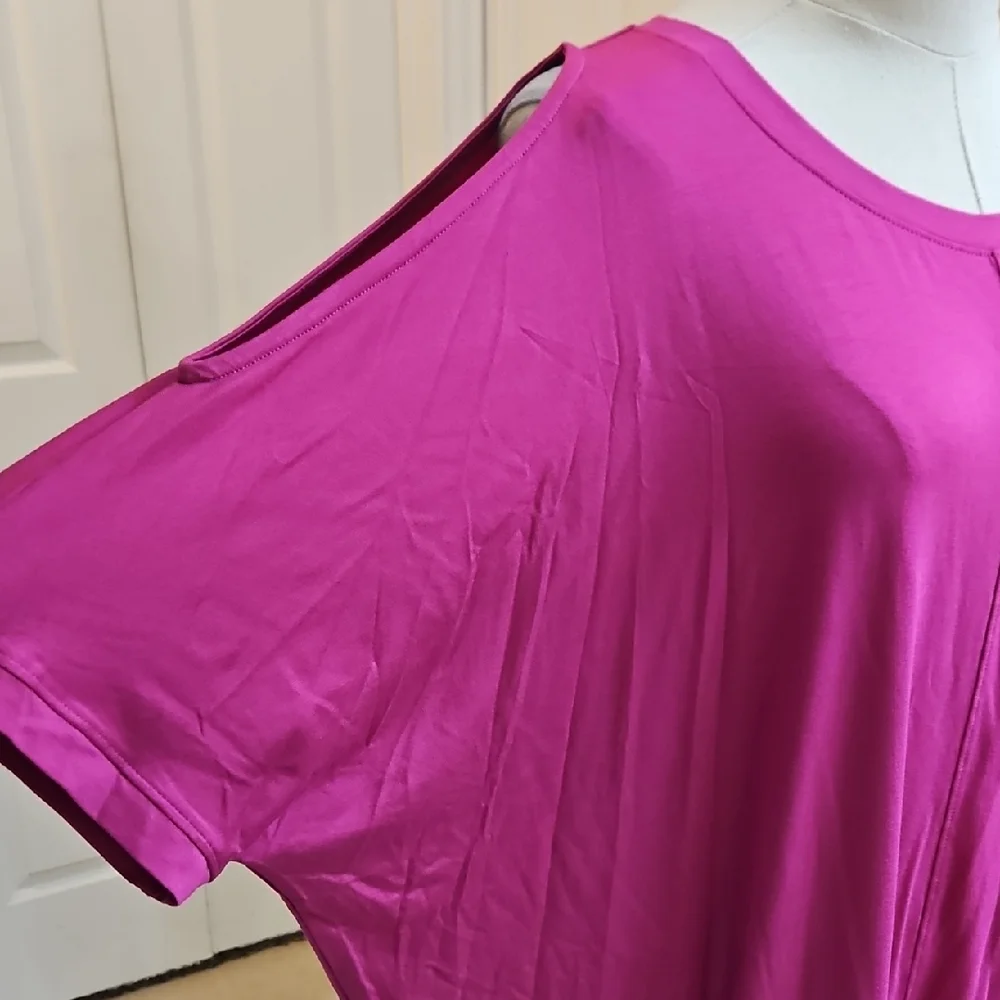 Nally & Millie Magenta Cold Shoulder Draped Dolman Sleeve Tunic Top Size M - Picture 3 of 10